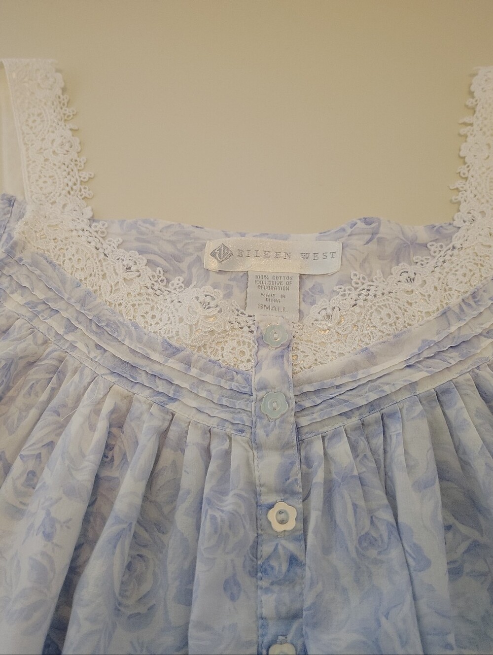 Eileen West 100% Cotton Lawn Nightgown & Robe Set Small Blue Floral Lace 2pc - Picture 6 of 16